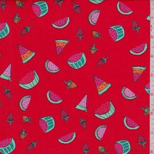 Red Summer Fruit Double Brushed Jersey Knit Fabric