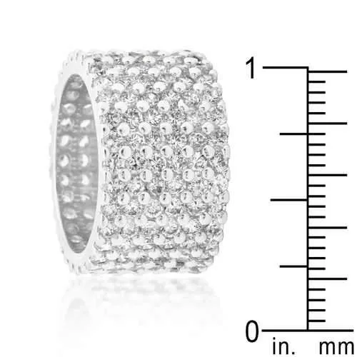 Rhodium Plated Finishd Wide Pave Cubic Zirconia Ring