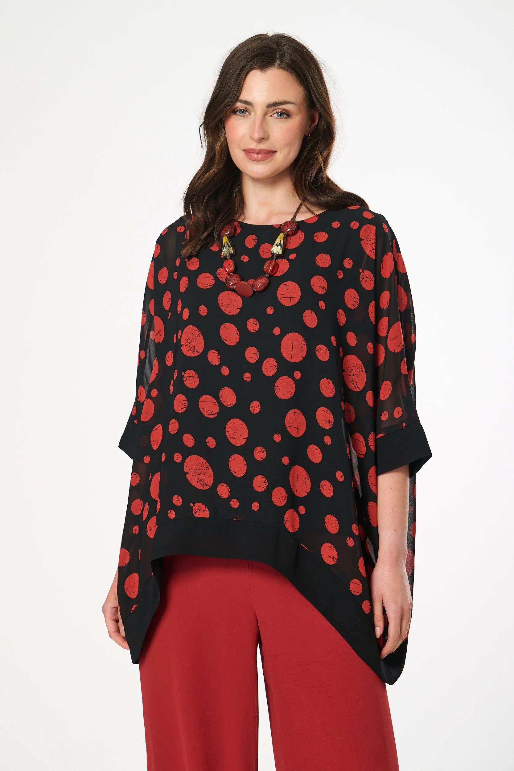 Saloos Plain Hem Band Batwing Top with Necklace