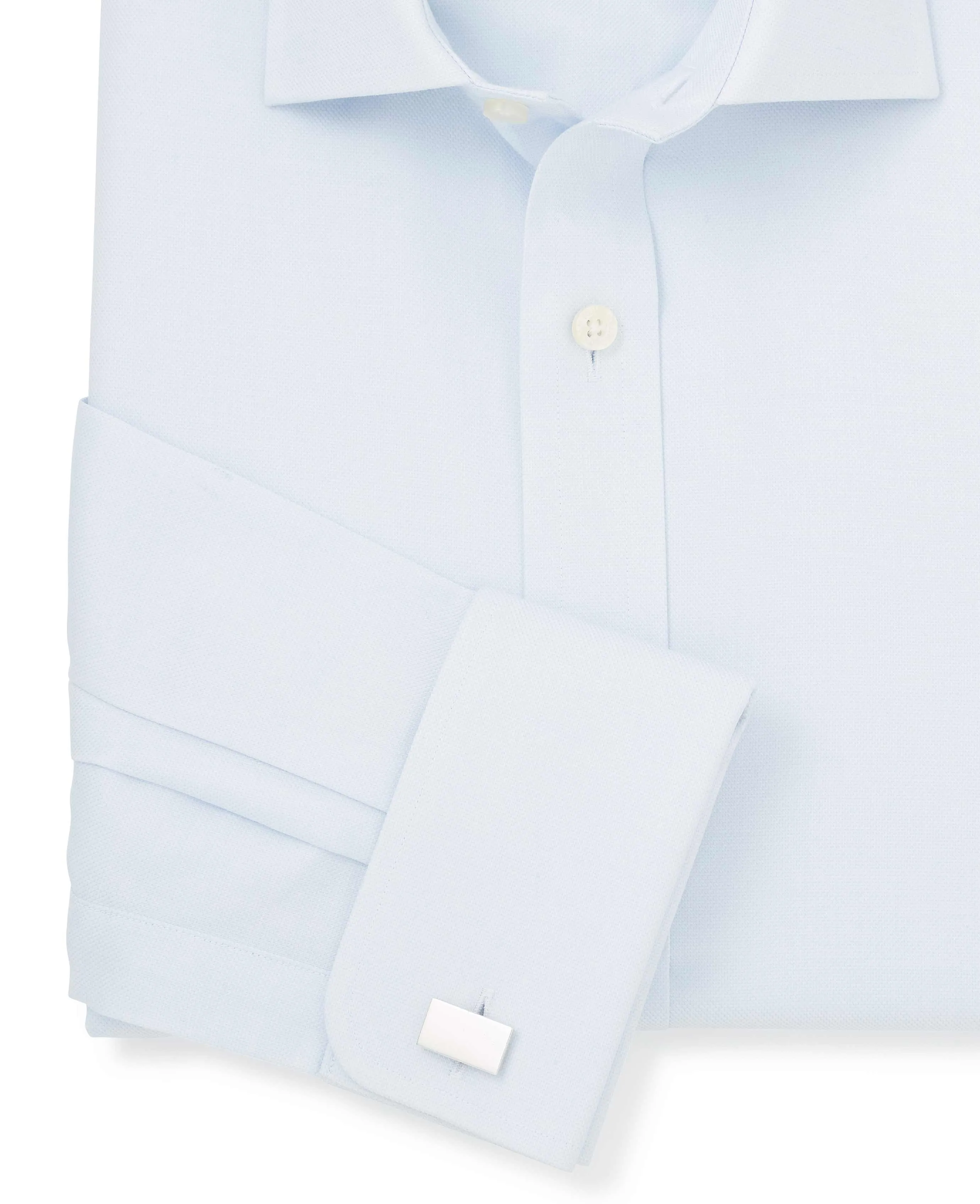 Sky Blue Textured Slim Fit Formal Shirt - Double Cuff