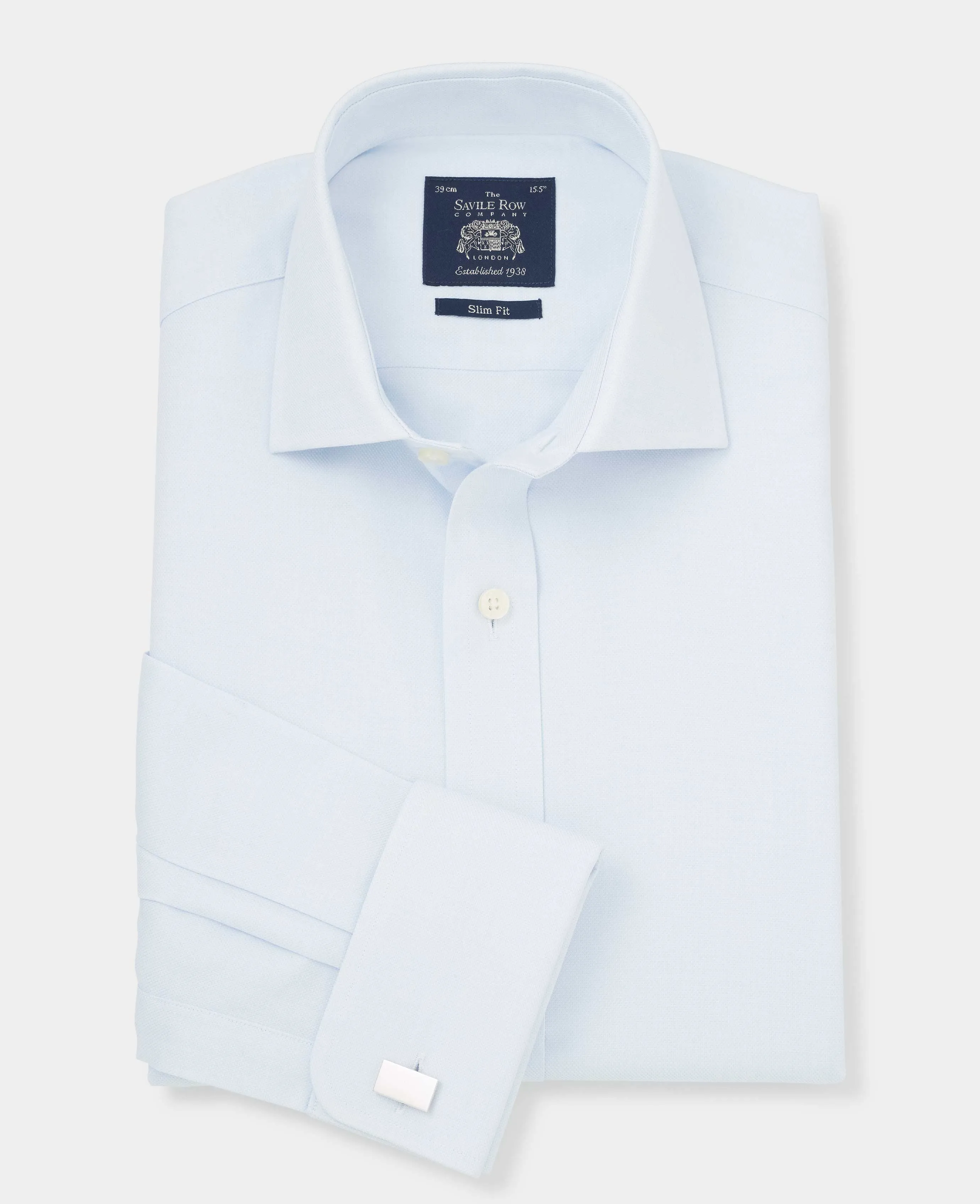 Sky Blue Textured Slim Fit Formal Shirt - Double Cuff