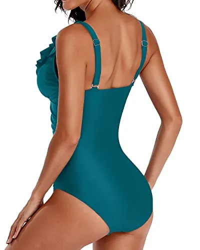 Slimming Monokini One Piece Swimsuits Tummy Control-Teal