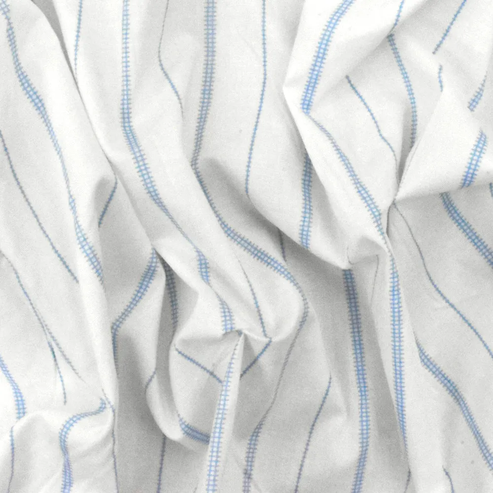 Snow White-Blue Stripe Printed Stretch Cotton Poplin Woven Fabric