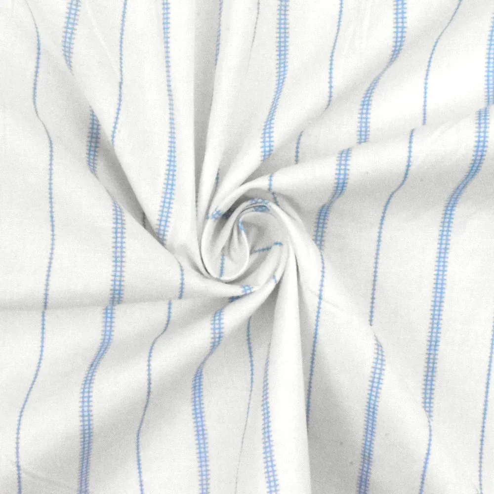 Snow White-Blue Stripe Printed Stretch Cotton Poplin Woven Fabric