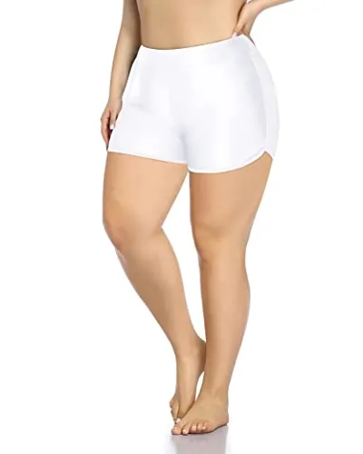 Stretchy Swim Board Shorts For Plus Size Women-White