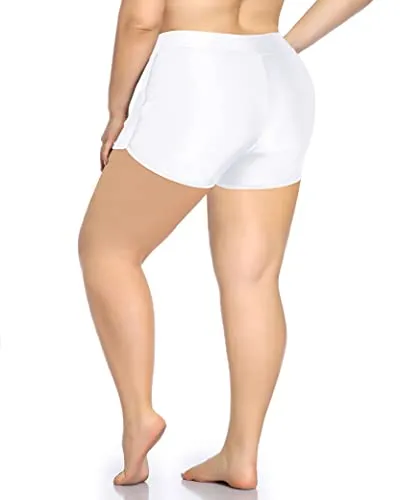 Stretchy Swim Board Shorts For Plus Size Women-White