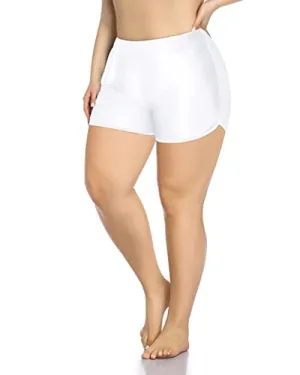 Stretchy Swim Board Shorts For Plus Size Women-White