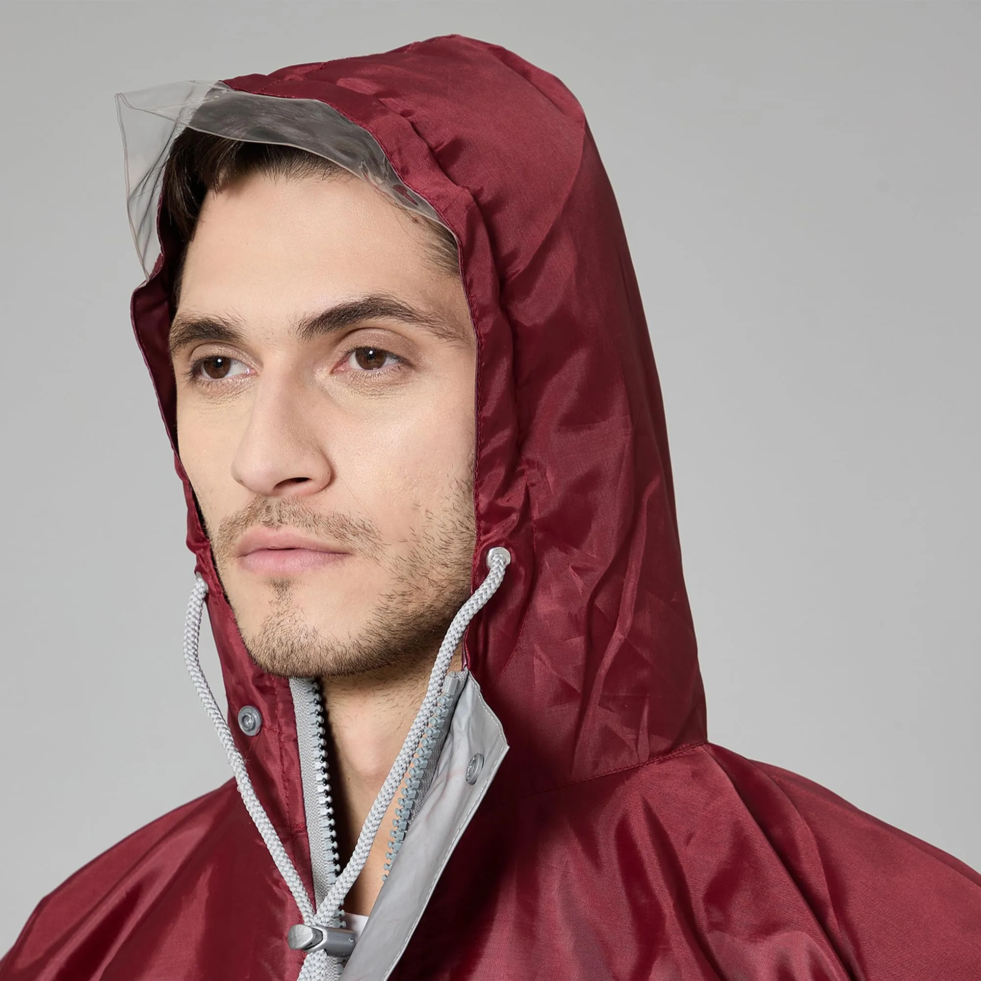 THE CLOWNFISH Waterproof Standard Length Rain Coat For Men With Pants Polyester Reversible Double Layer Rain Coat For Men Rain Jacket Suit Inner Mobile Pocket With Storage Bag(Maroon),X-Large