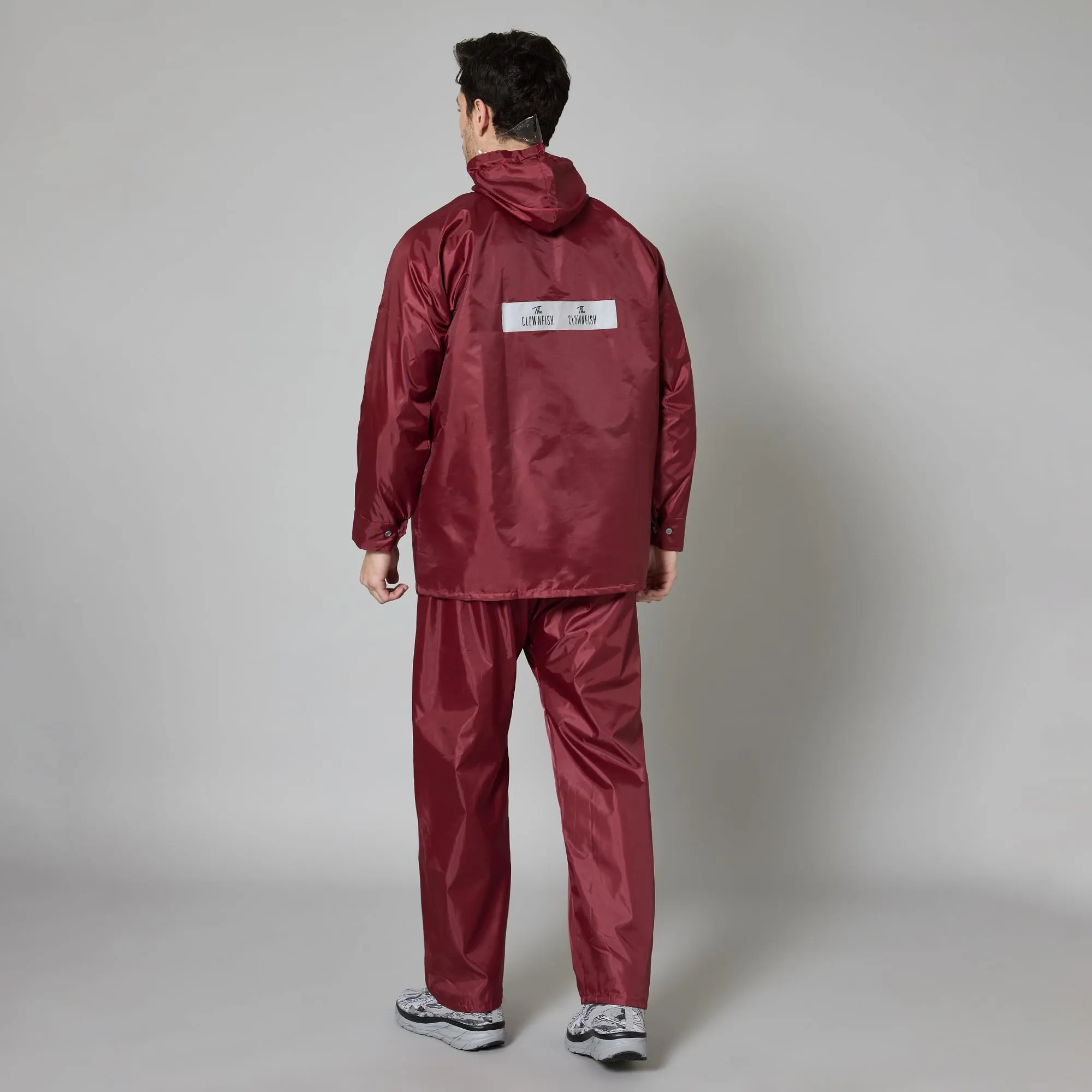 THE CLOWNFISH Waterproof Standard Length Rain Coat For Men With Pants Polyester Reversible Double Layer Rain Coat For Men Rain Jacket Suit Inner Mobile Pocket With Storage Bag(Maroon),X-Large