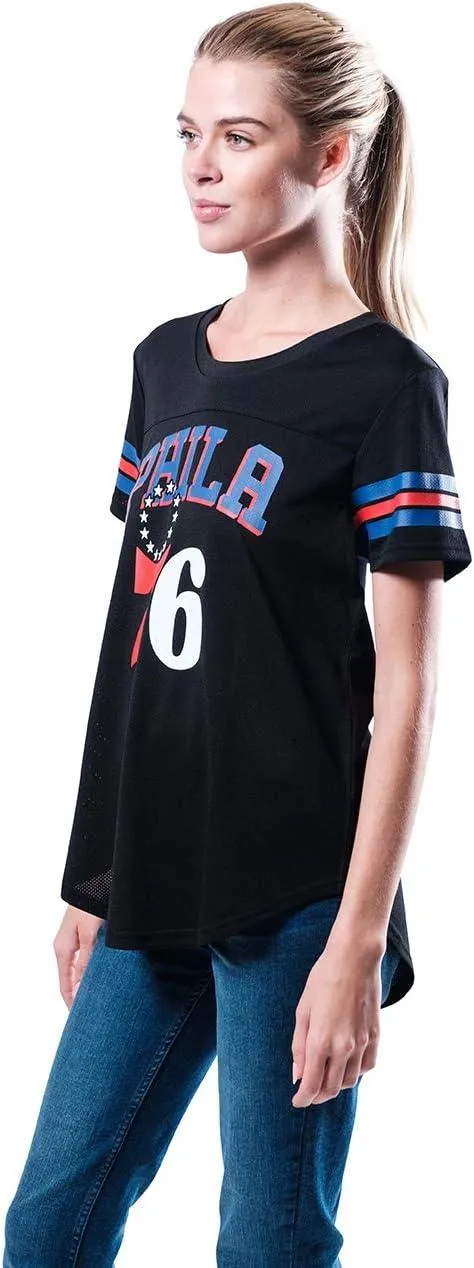 Ultra Game NBA Official Women's Soft Mesh T-Shirt, Philadelphia 76ers, Black|Philadelphia 76ers