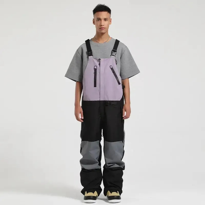 Unisex Colorblock Snowboard Bib Overalls Baggy Ski Pants