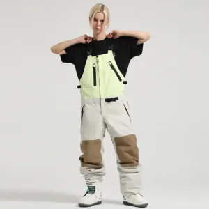 Unisex Colorblock Snowboard Bib Overalls Baggy Ski Pants