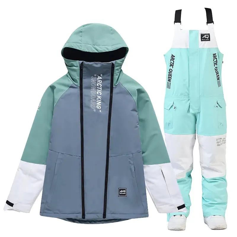 Unisex Windproof Snowboard Suits Cargo Jacket & Bibs Pants