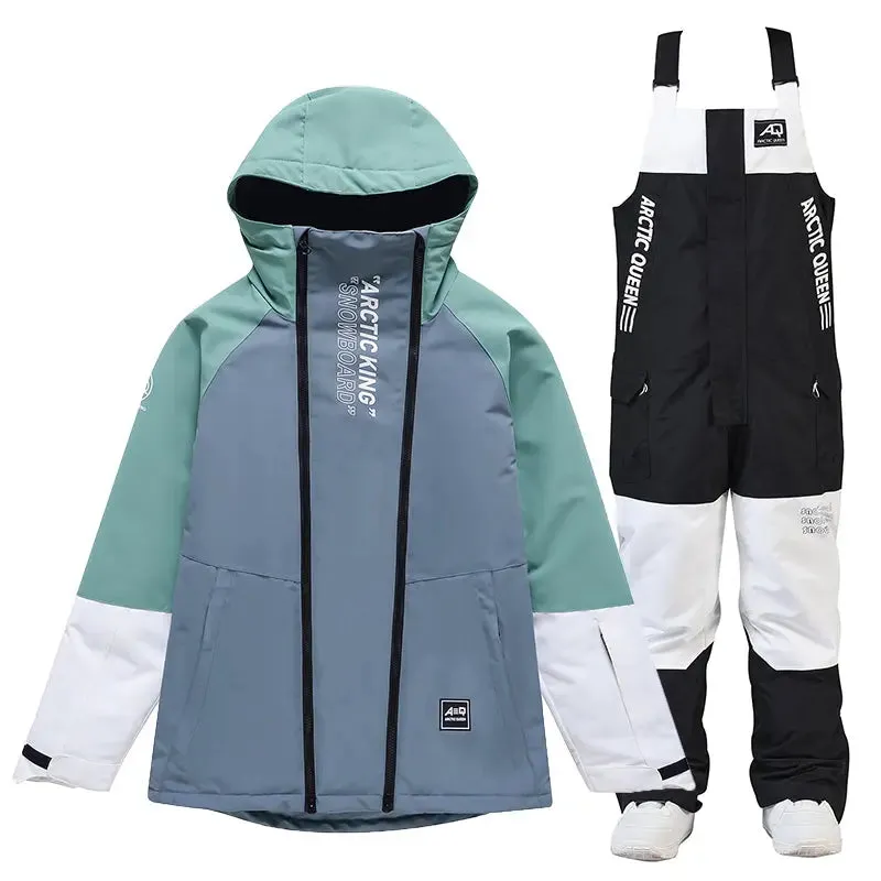 Unisex Windproof Snowboard Suits Cargo Jacket & Bibs Pants