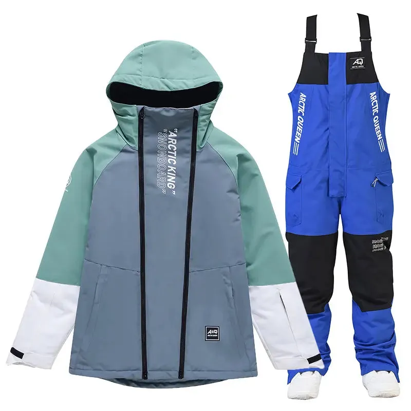 Unisex Windproof Snowboard Suits Cargo Jacket & Bibs Pants