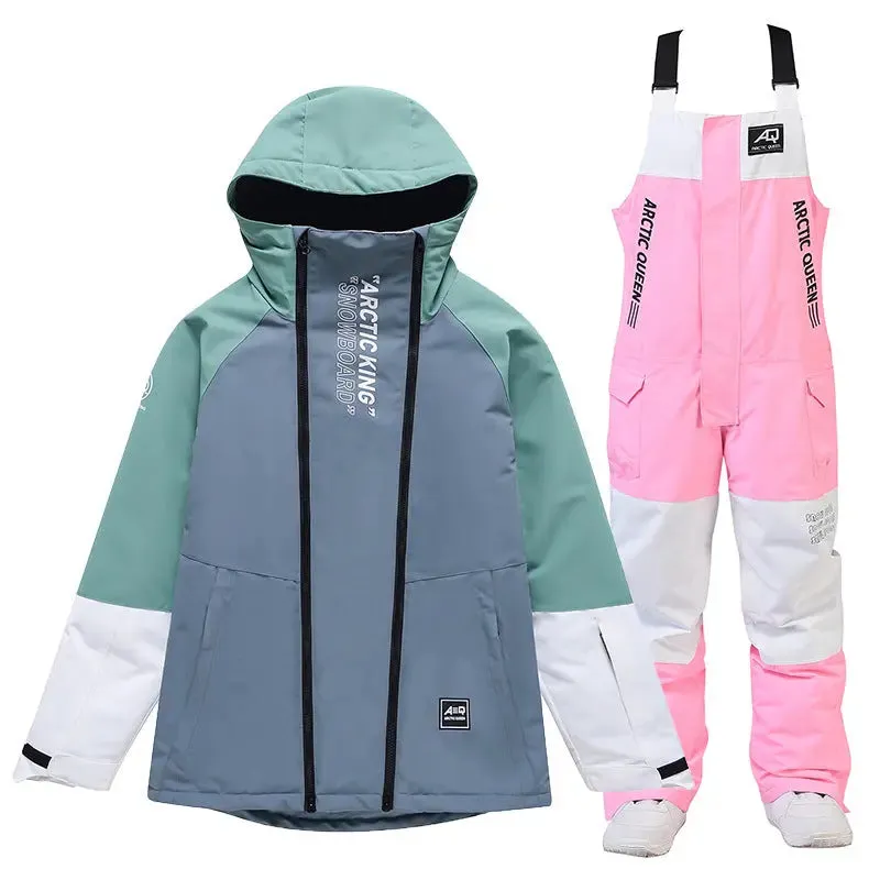 Unisex Windproof Snowboard Suits Cargo Jacket & Bibs Pants