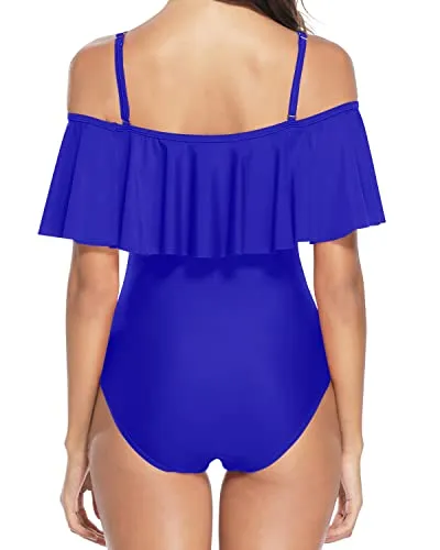 Vintage Ruffle One Piece Swimsuits For Women-Royal Blue