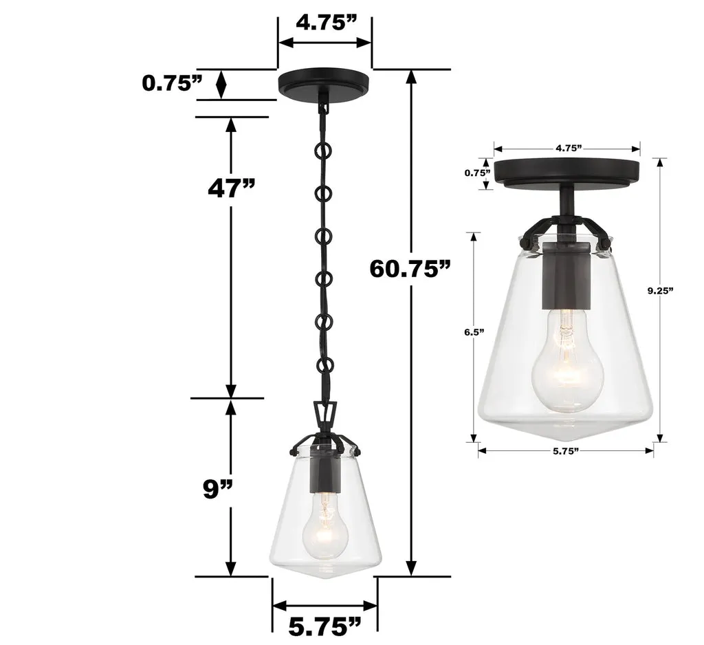 Voss 1 Light Matte Black Semi Flush Mount