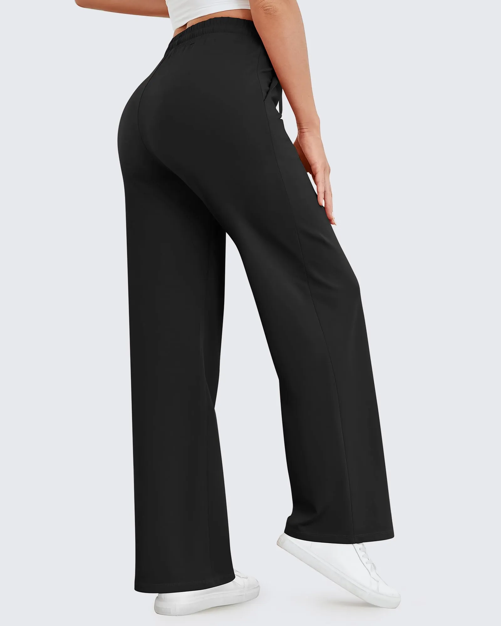 Wide Leg Mid-Waist Drawstring Casual Pants