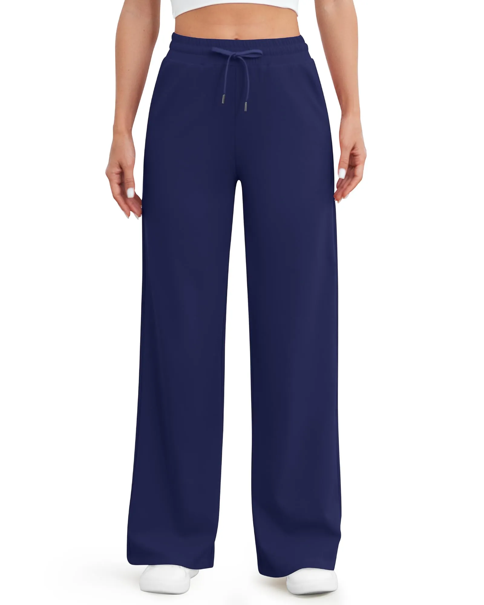 Wide Leg Mid-Waist Drawstring Casual Pants