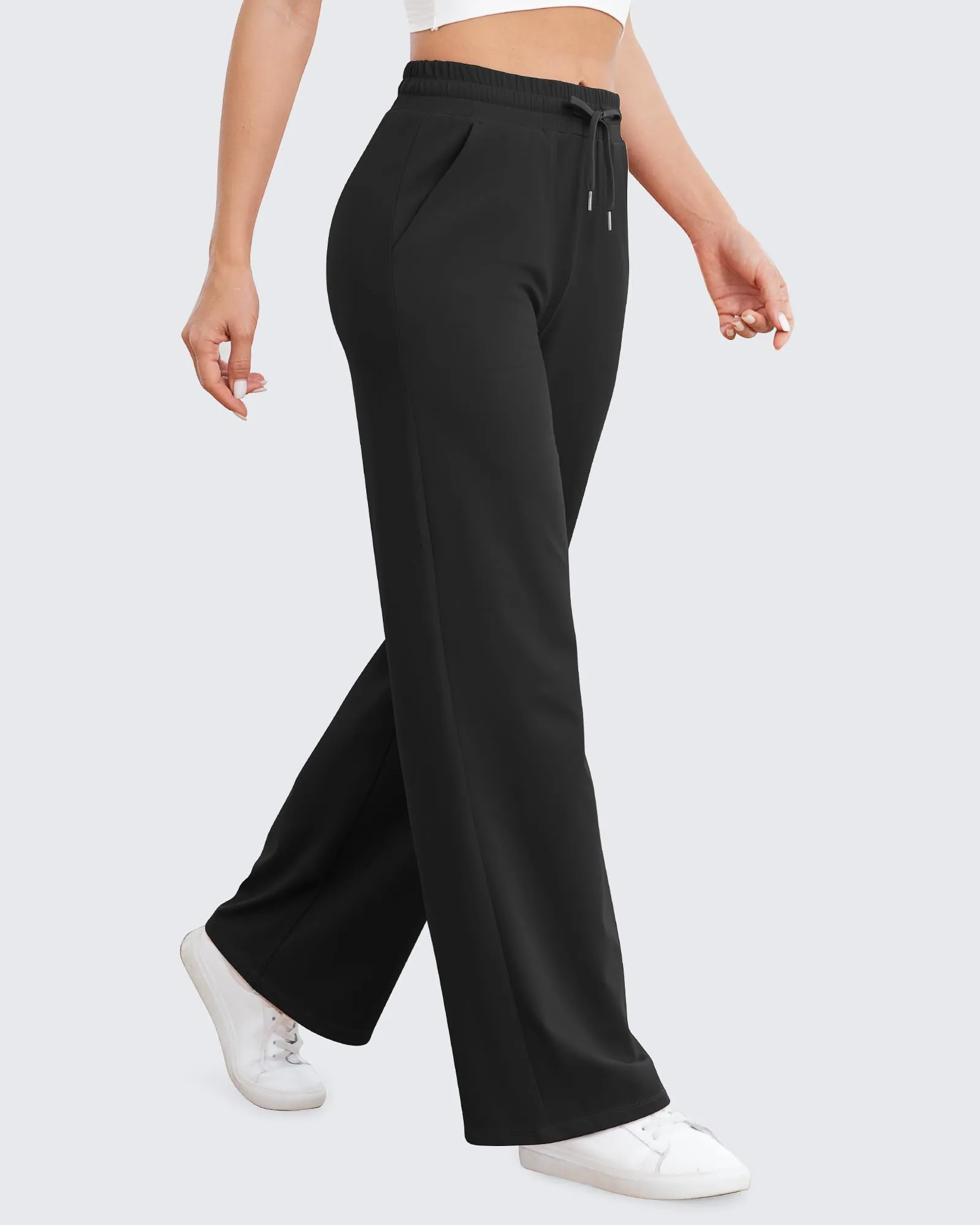 Wide Leg Mid-Waist Drawstring Casual Pants