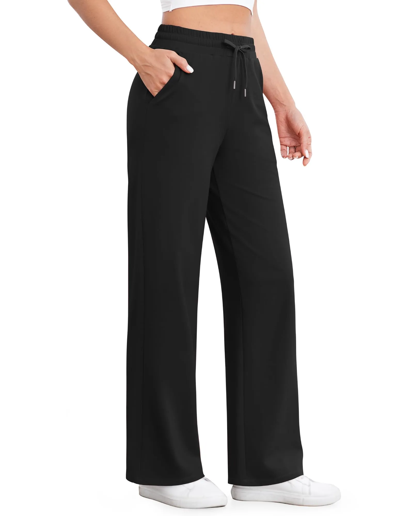 Wide Leg Mid-Waist Drawstring Casual Pants