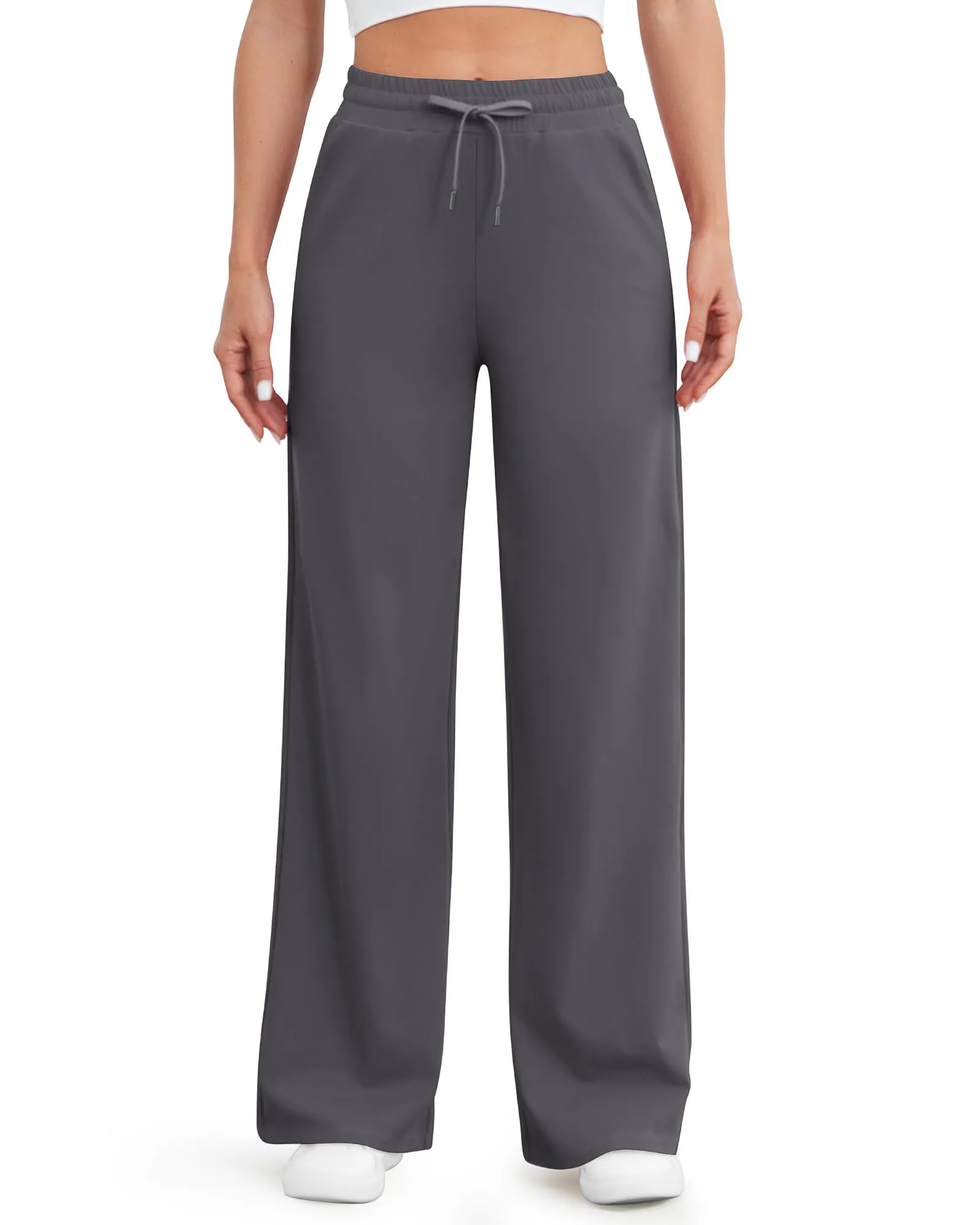 Wide Leg Mid-Waist Drawstring Casual Pants