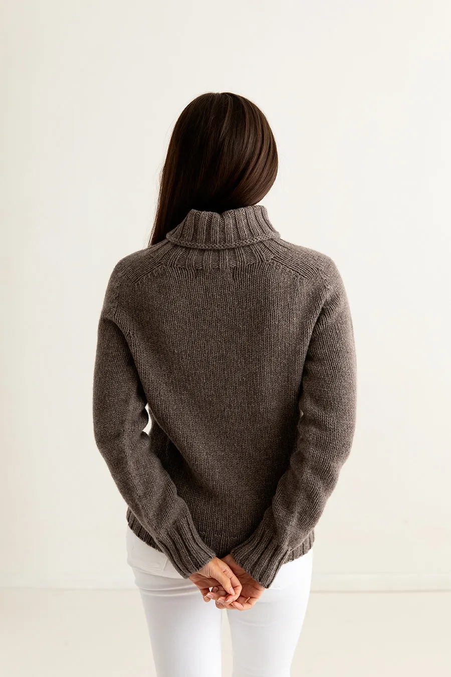 Womens Chunky Geelong Superfine Lambswool Polo Neck Jumper - Brown