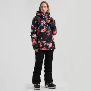 Women's SMN Flower Bloom Colorful Print Winter Snow Jacket & Pants Set