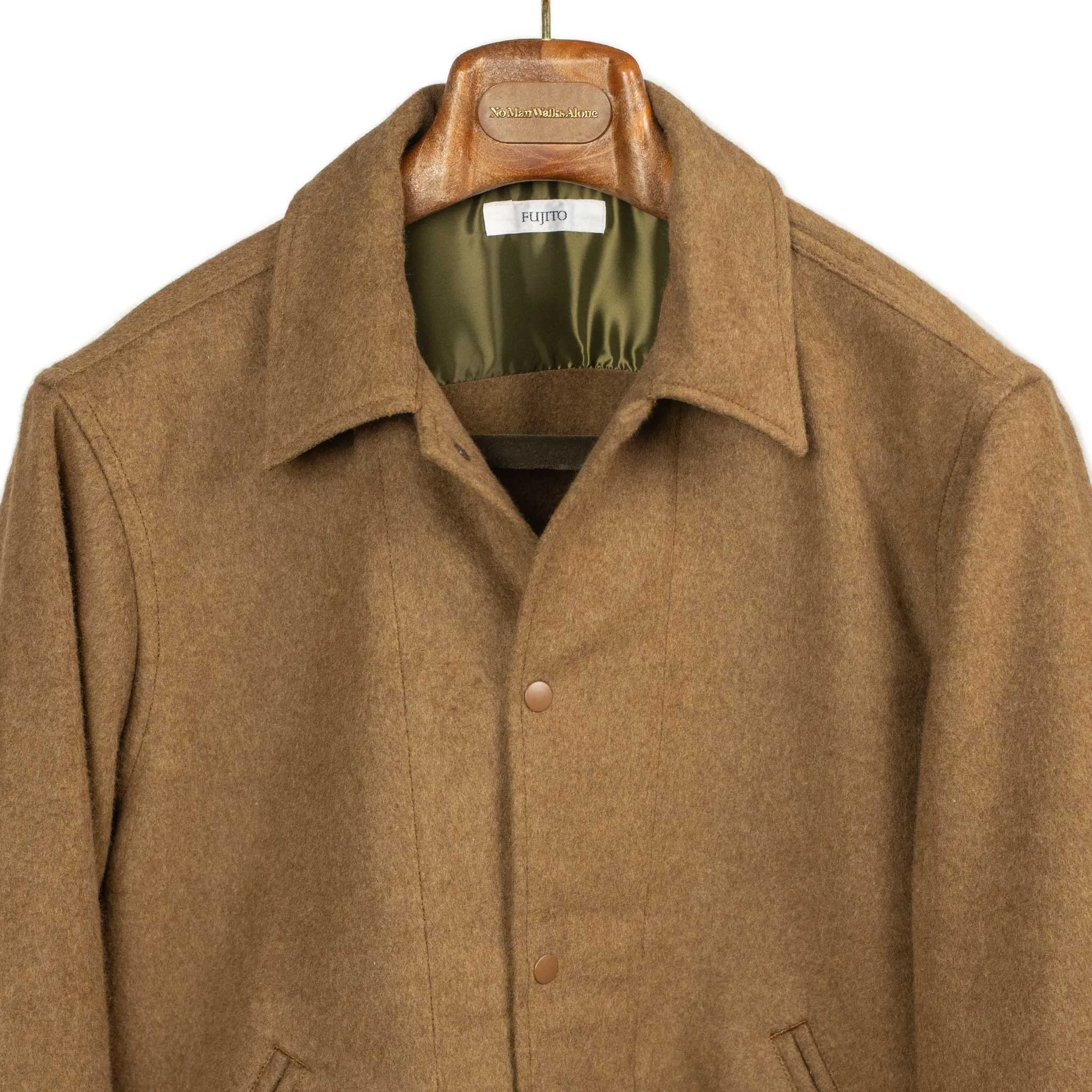 Work jacket in heavyweight brown brushed cotton melton