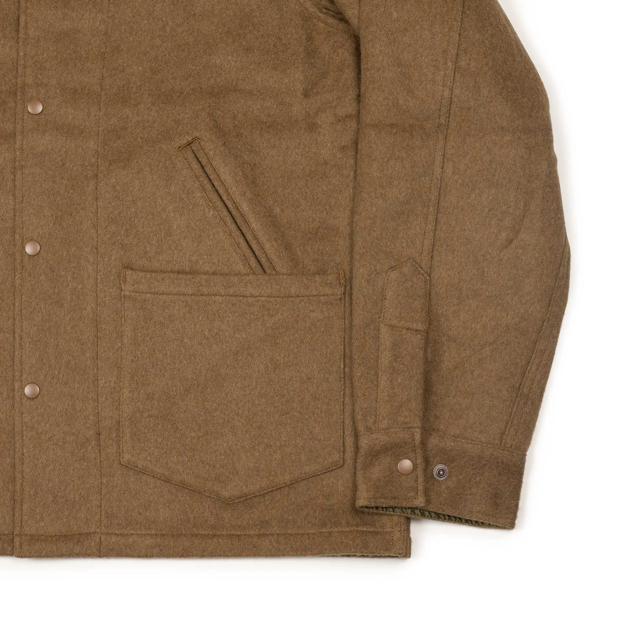 Work jacket in heavyweight brown brushed cotton melton