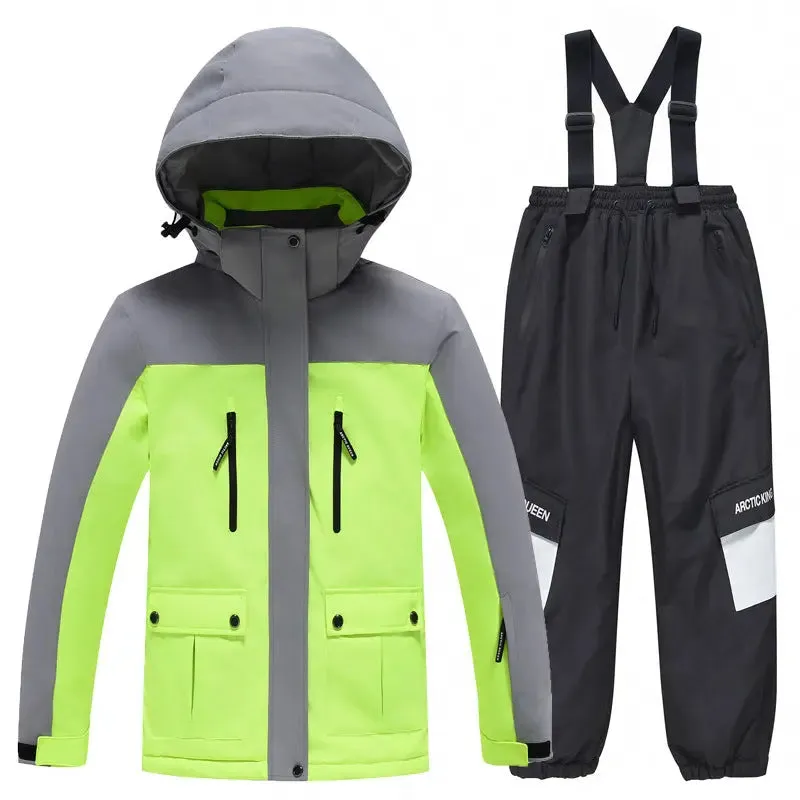 Youth Hooded Snow Jackets & Bibs Pants 2 Pieces