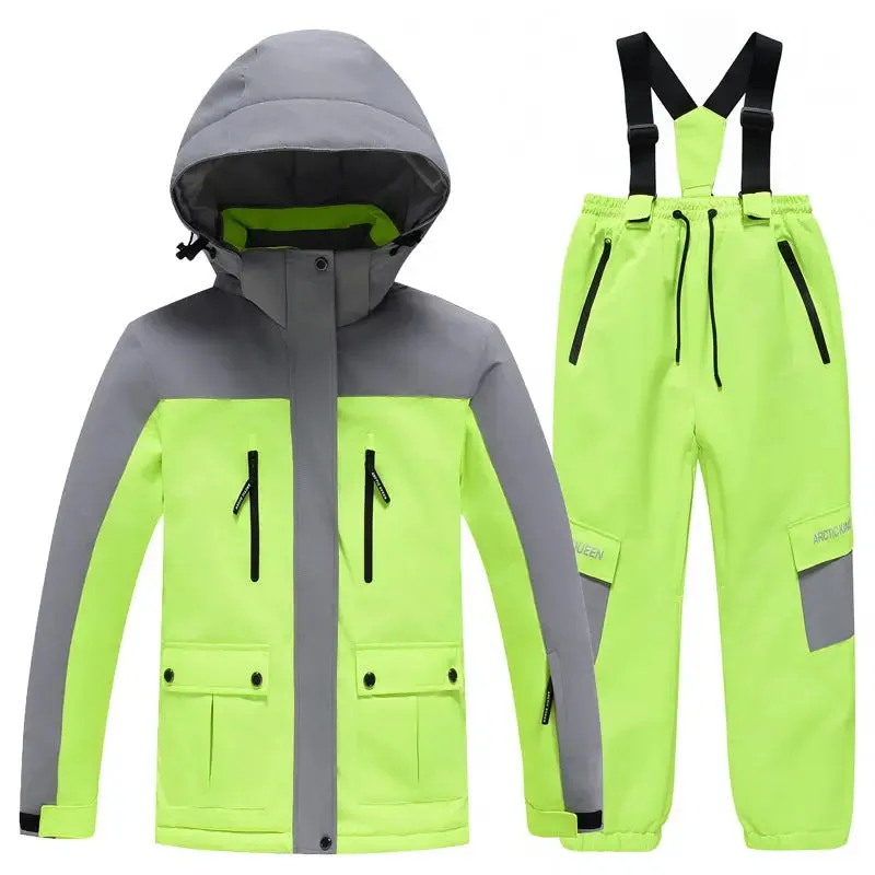 Youth Hooded Snow Jackets & Bibs Pants 2 Pieces