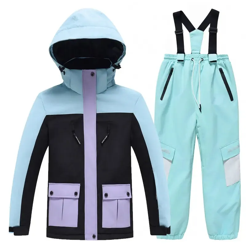 Youth Hooded Snow Jackets & Bibs Pants 2 Pieces