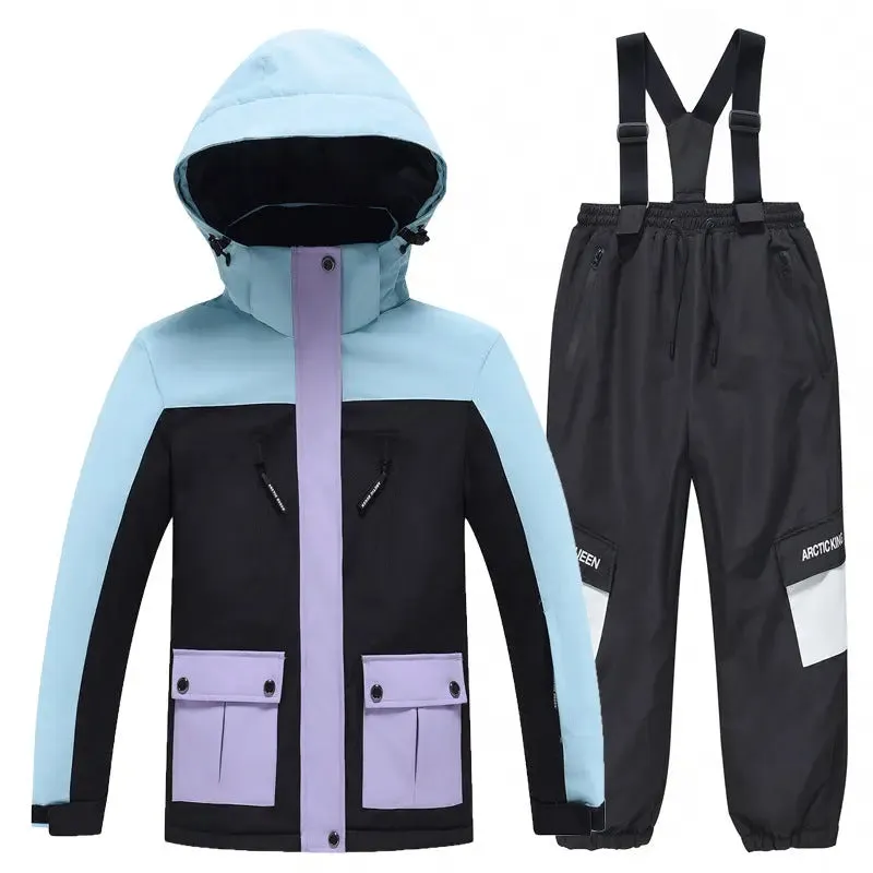 Youth Hooded Snow Jackets & Bibs Pants 2 Pieces