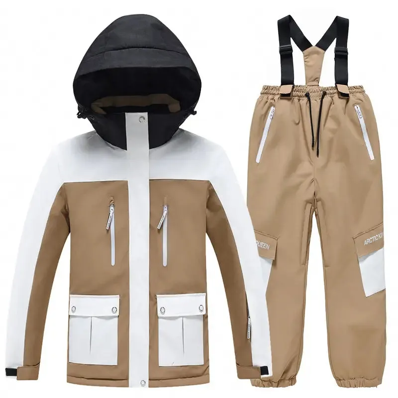 Youth Hooded Snow Jackets & Bibs Pants 2 Pieces