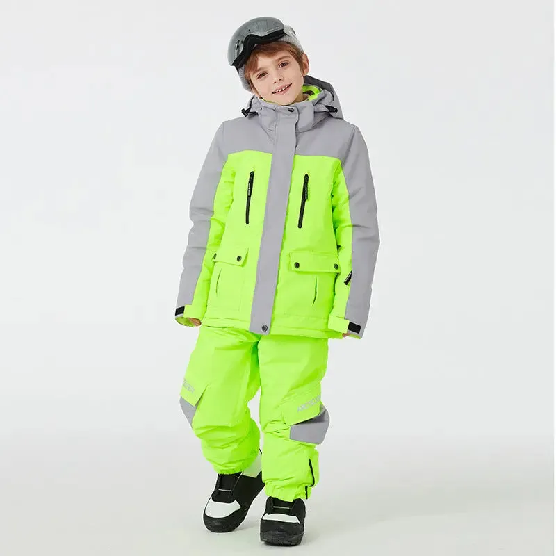 Youth Hooded Snow Jackets & Bibs Pants 2 Pieces