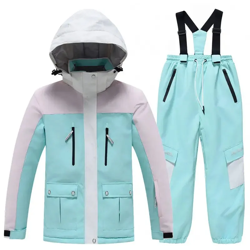 Youth Hooded Snow Jackets & Bibs Pants 2 Pieces