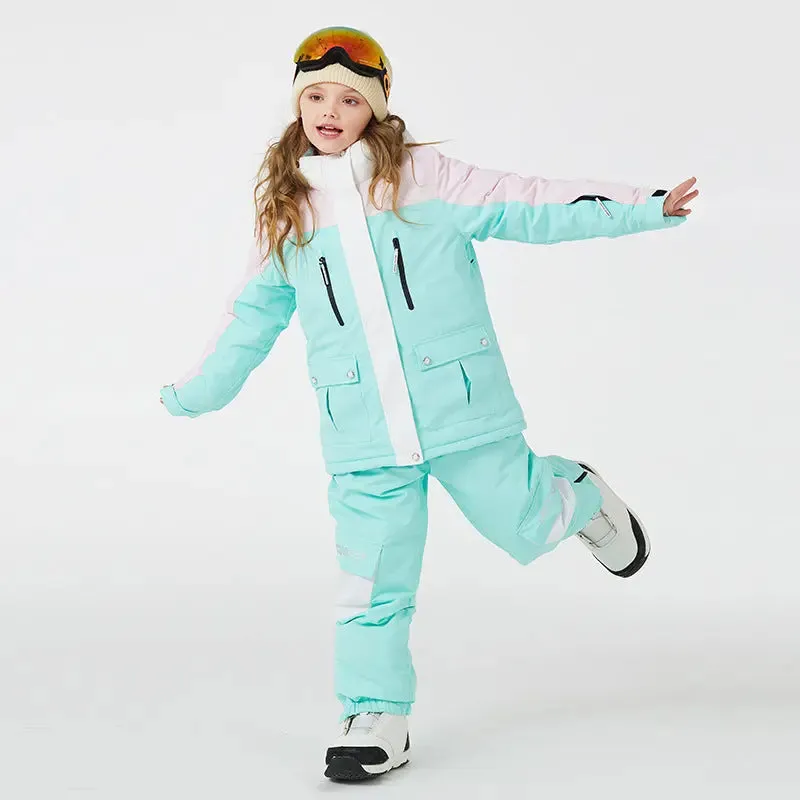 Youth Hooded Snow Jackets & Bibs Pants 2 Pieces