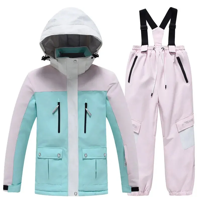 Youth Hooded Snow Jackets & Bibs Pants 2 Pieces