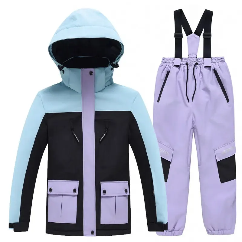 Youth Hooded Snow Jackets & Bibs Pants 2 Pieces